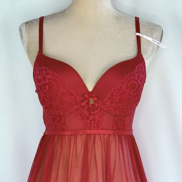 Daisy Fuentes Babydoll Red Chiffon Lace Size M Lingerie Festival Slip Dress Sexy - Picture 6 of 16